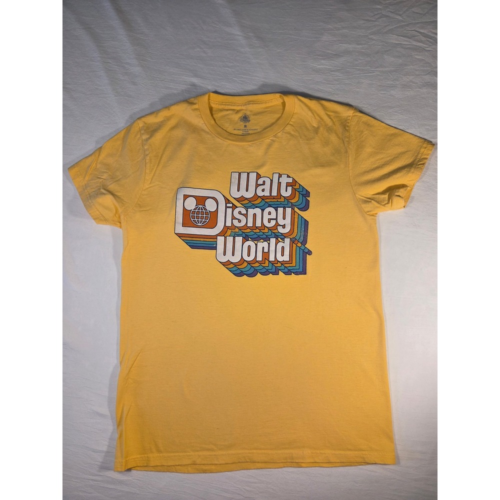 Disney Parks Walt Disney World T-Shirt Mens Medium Yellow Excellent Retro Logo